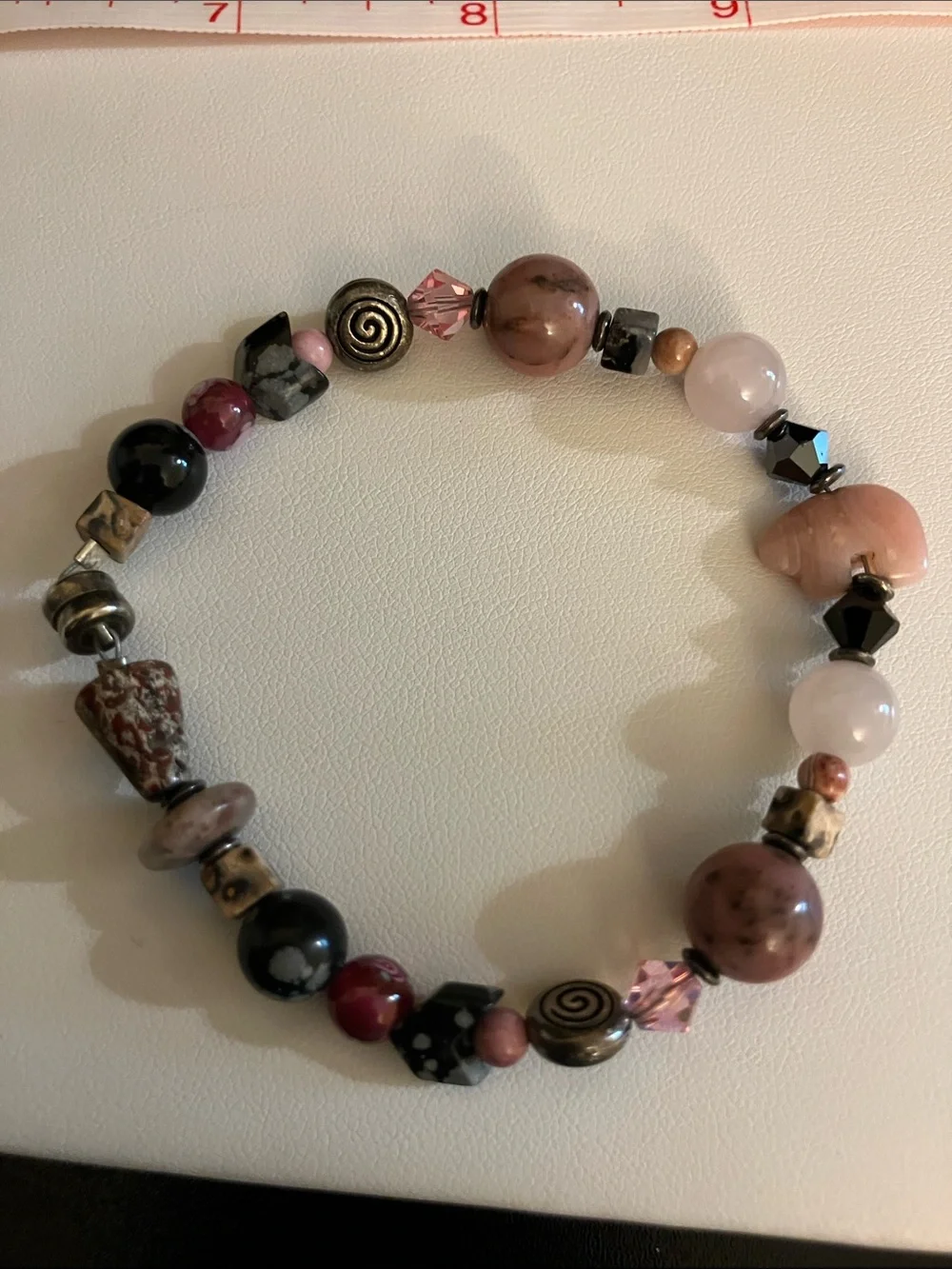 Mixed Pink and Black Beaded Bracelet with Metallic Accents, magnetic closure - Picture 1 of 4